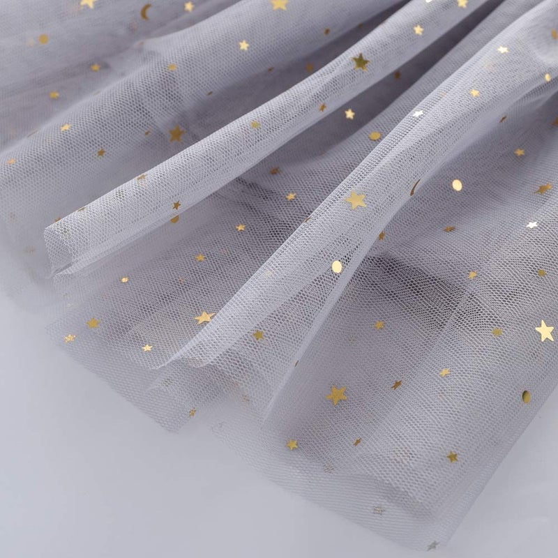 Tortoise & Rabbit Toddlers Girls Sparkle Tulle Tutu Skirt with Sequins Stars Moon Sun (Gray, 3-4years) - Image 5
